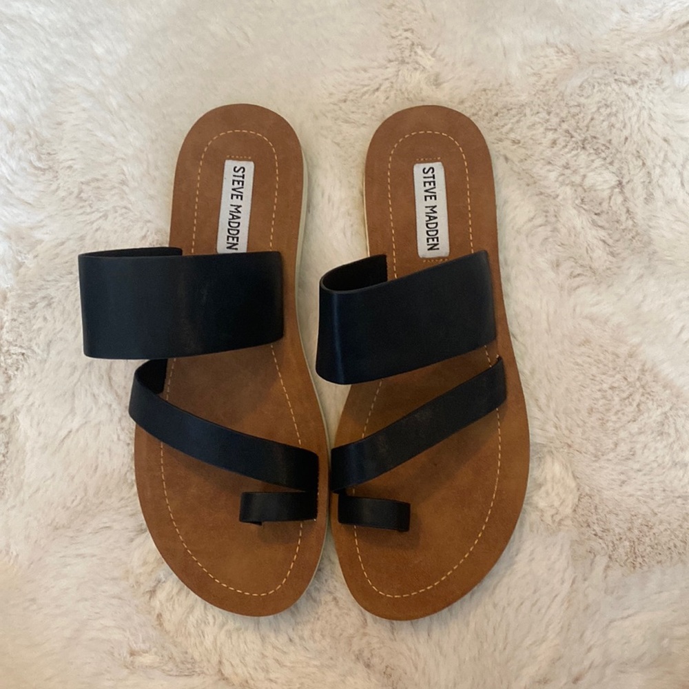 Black slide on sandals